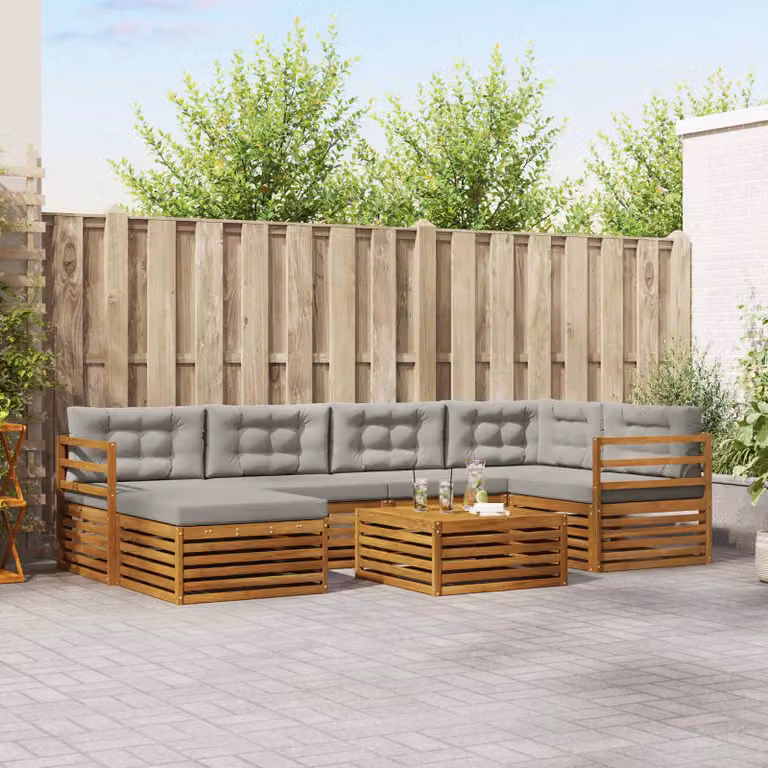 Set di divani da esterno vidaXL 7 pz in legno di acacia con cuscini Grigio e Marrone