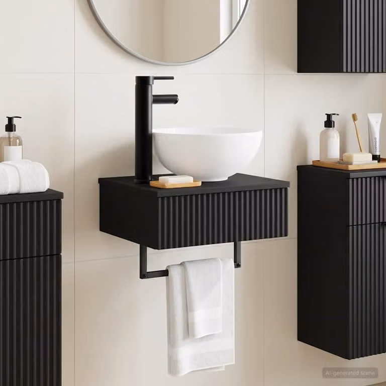 Lavabo da parete vidaXL nero in legno MDF, L 40 cm x P 35 cm x H 39 cm
