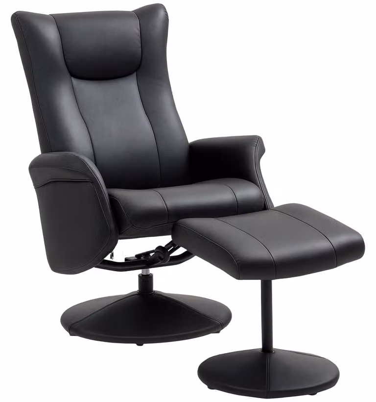 Poltrona reclinabile HOMCOM con poggiapiedi, girevole a 360°, poltrona TV con funzione relax, colore nero
