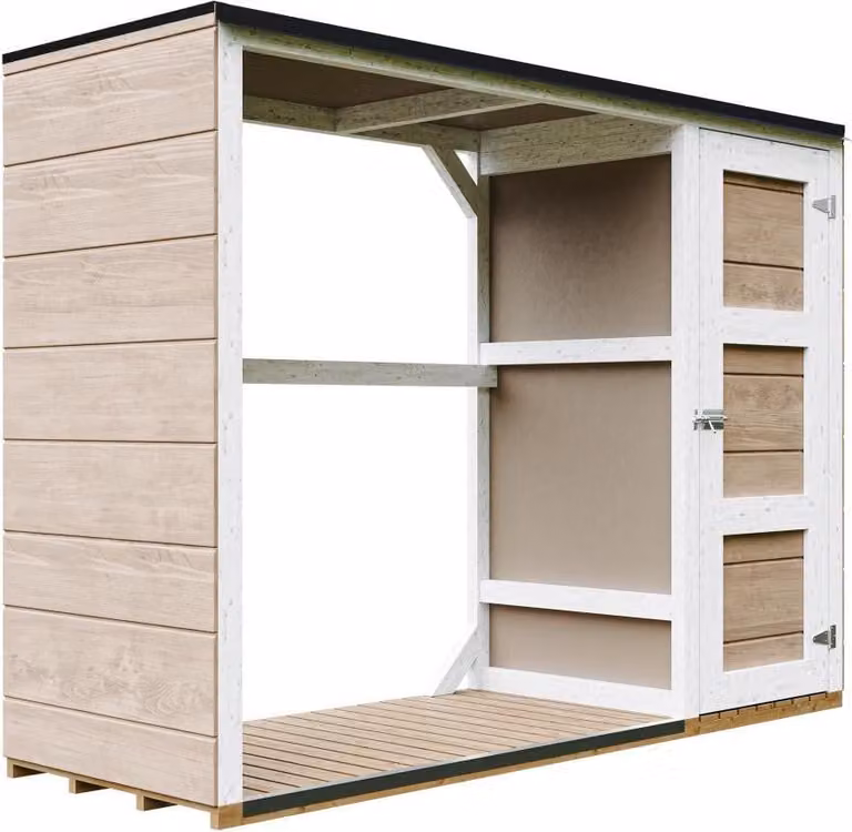 Legnaia da esterno - 75 x 217 x H159 cm - Casetta per attrezzi e legna 1,09 m² + 0.53 m² - TIMBELA M981 - TERRA BROWN