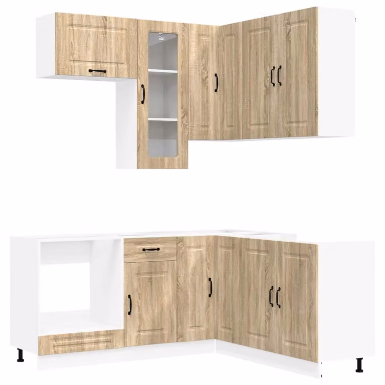 Set di mobili da cucina KALMAR, 8 pezzi, realizzato in legno impiallacciato effetto noce Sonoma