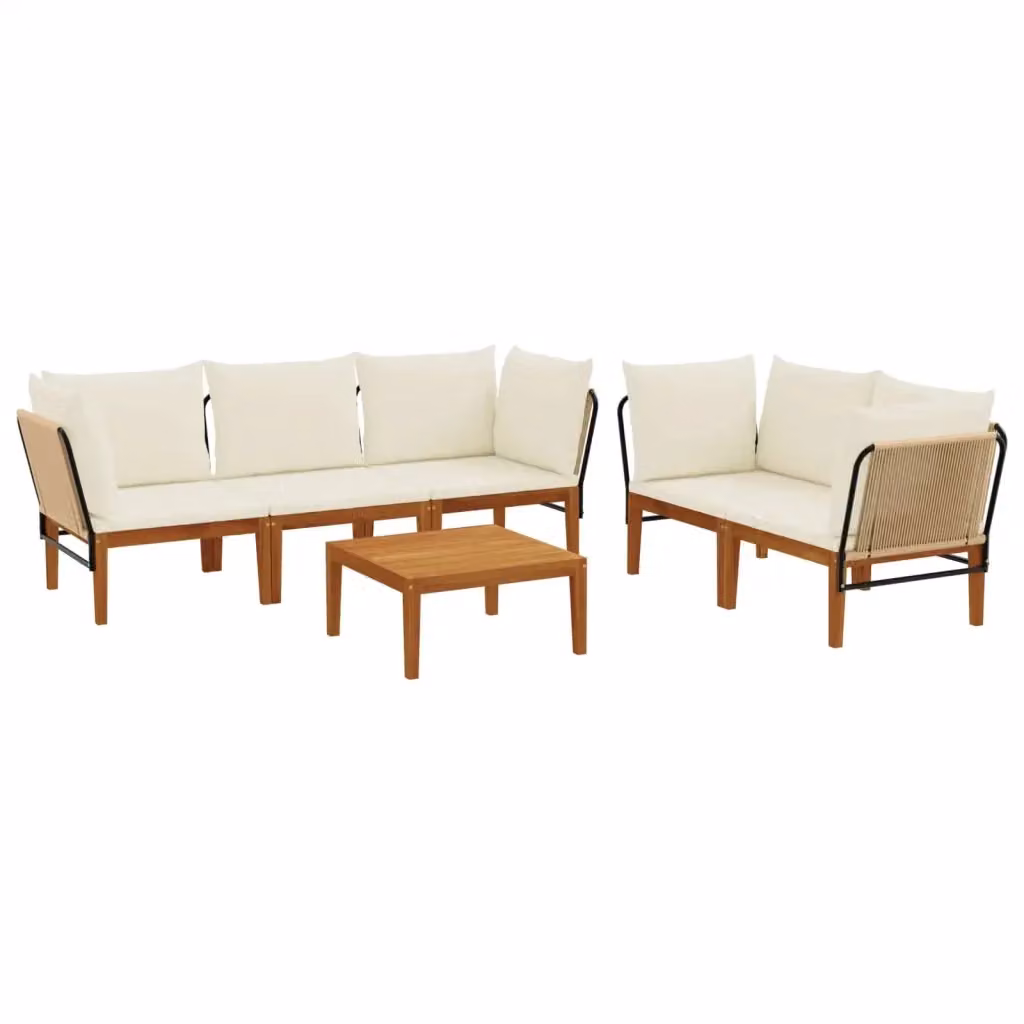 Set di 6 sedie moderne vidaXL in legno di acacia e corda beige e bianca per giardino e terrazza – 2