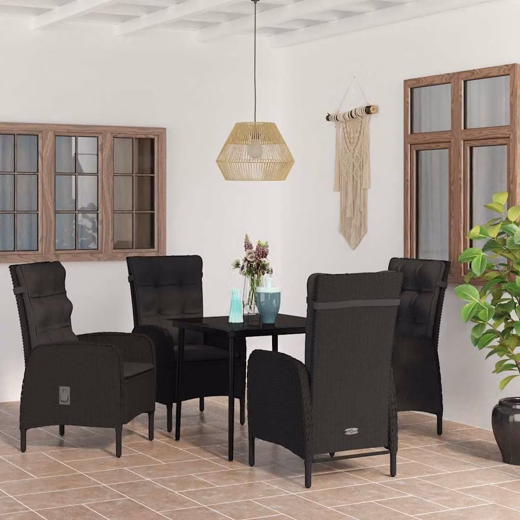 Set da pranzo da giardino vidaXL in polyrattan nero con 5 pezzi e cuscini