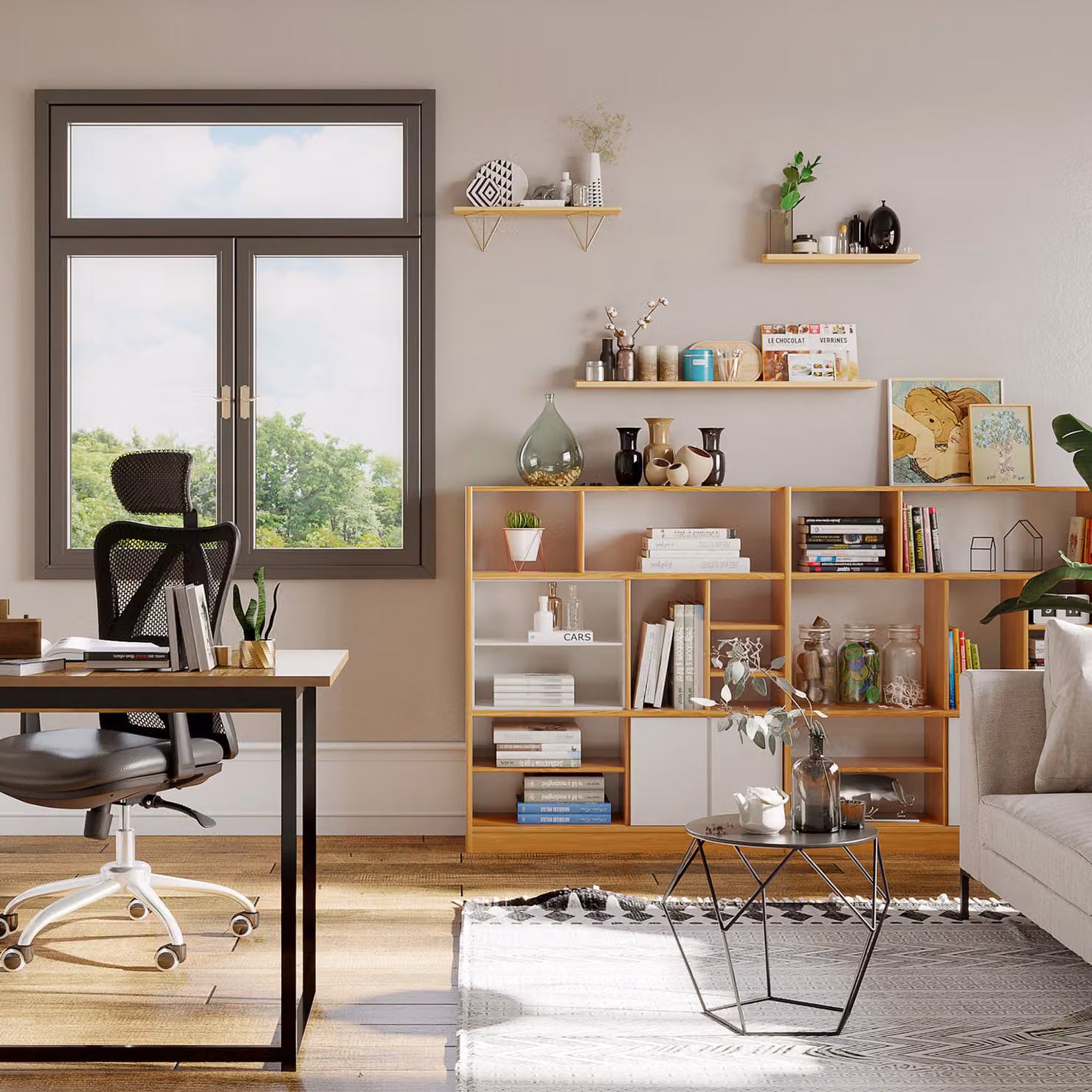 Tavolino da caffè HOMCOM in stile nordico con design geometrico rotondo, piano ampio e struttura in metallo nero opaco, L/P/H: 54 x 54 x 44 cm – 2