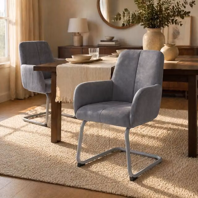Set di 2 sedie da pranzo 51x45x86 cm in pelle grigia, schienale alto