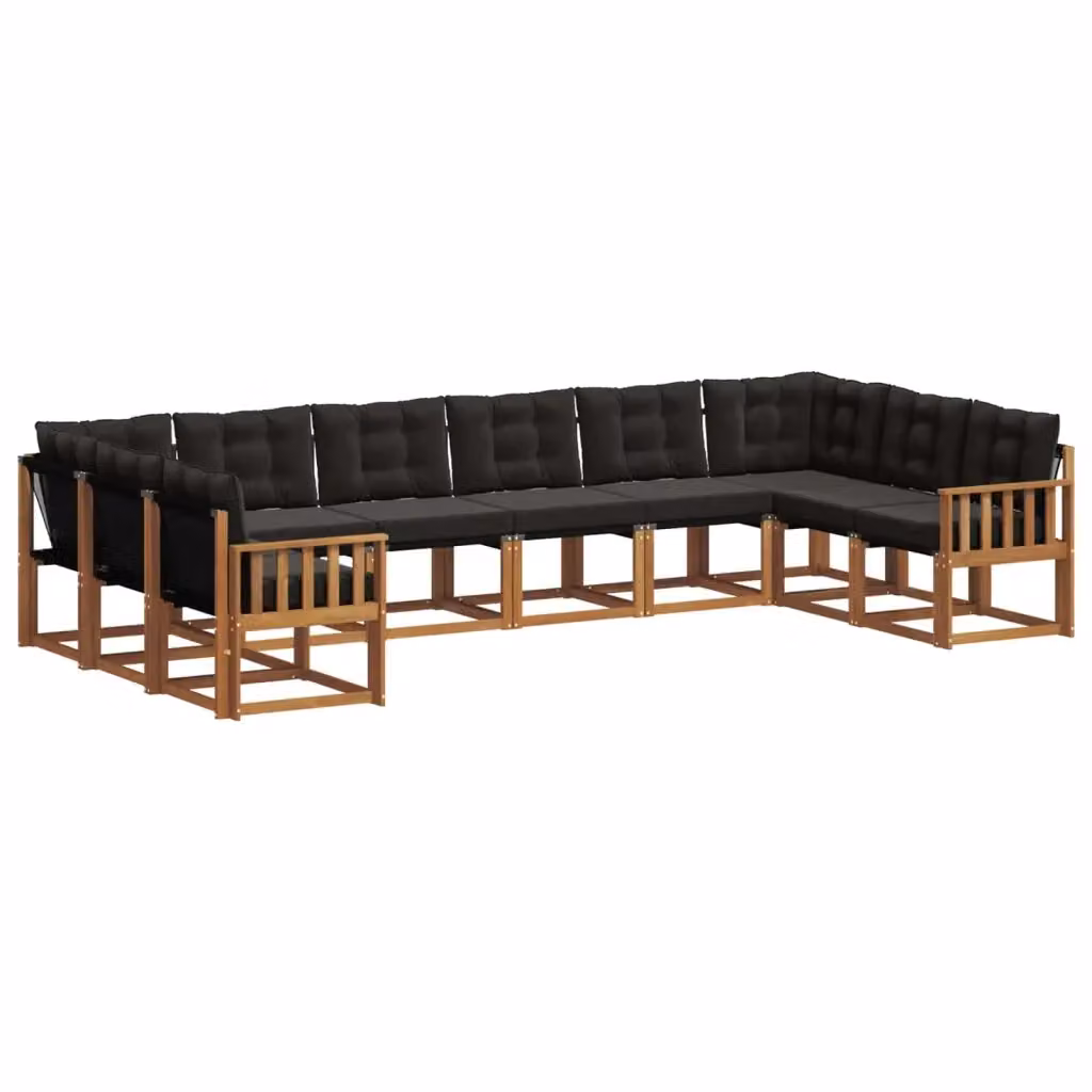 Set di divani da esterno a L vidaXL in legno di acacia e textilene, 10 pezzi, marrone e nero – 2
