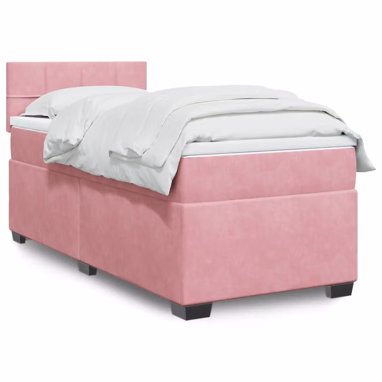vidaXL Giroletto a Molle con Materasso in Velluto Rosa e Bianco, L/P/H: 200 x 90 x 100,5 cm