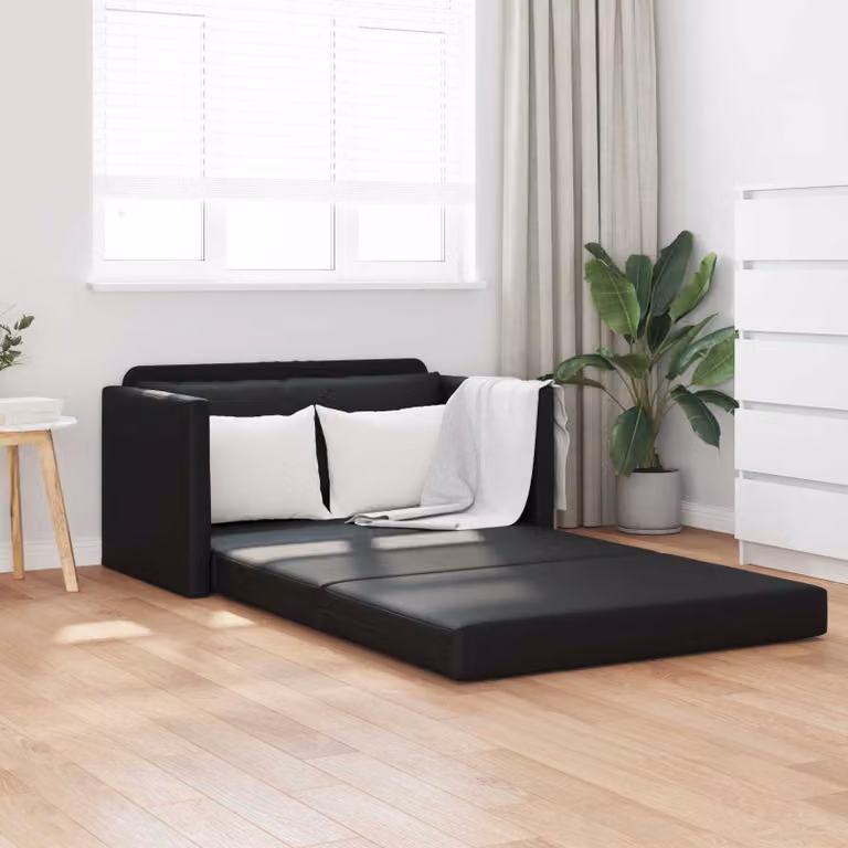 Divano letto vidaXL moderno in pelle artificiale nero L: 124 cm, P: 71 cm, H: 78 cm