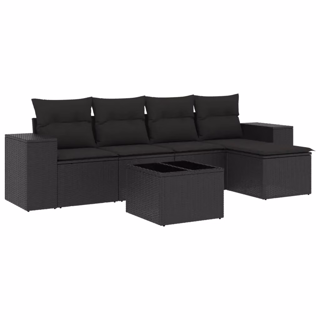 Set Divano da Giardino a L vidaXL in Polyrattan Nero con 6 Pezzi e Cuscini Imbottiti – 2
