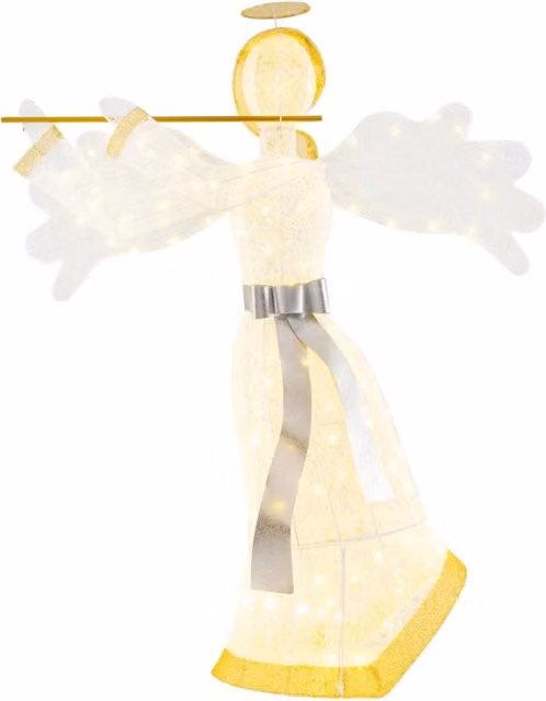Decorazione natalizia angelo Design Mania in metallo con 100 luci LED bianco caldo e 4 picchetti da terra per giardino, colore bianco e oro/ottone – 1