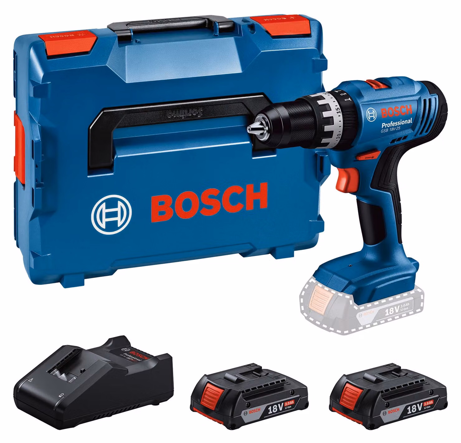 BOSCH PROFESSIONAL Cordless Impact Drill - GSB 18V-25 - 2 x GBA 2.0Ah Batteries + GAL 18V-40 L Charger