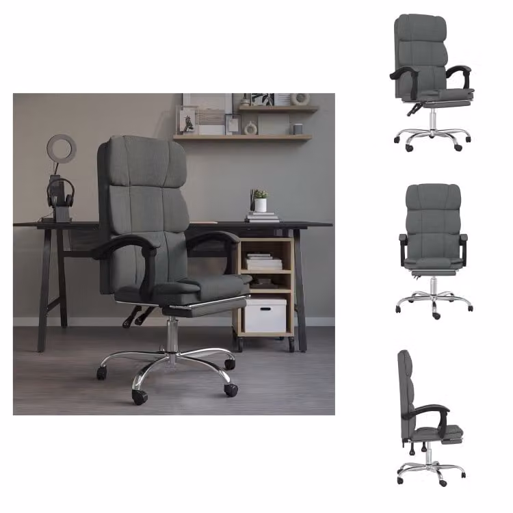 vidaXL Sedia da ufficio con funzione reclinabile in tessuto grigio scuro - Sedie da ufficio