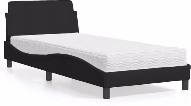 Letto con Materasso Dover vidaXL in Tessuto Nero e Bianco L/P/H: 80 x 200 cm – 1