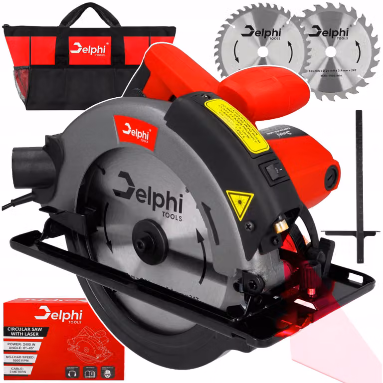 Strumenti Delphi | Sega circolare elettrica - 2400W - con guida laser - diametro lama 185mm - inclinazione 0-45° - per legno
