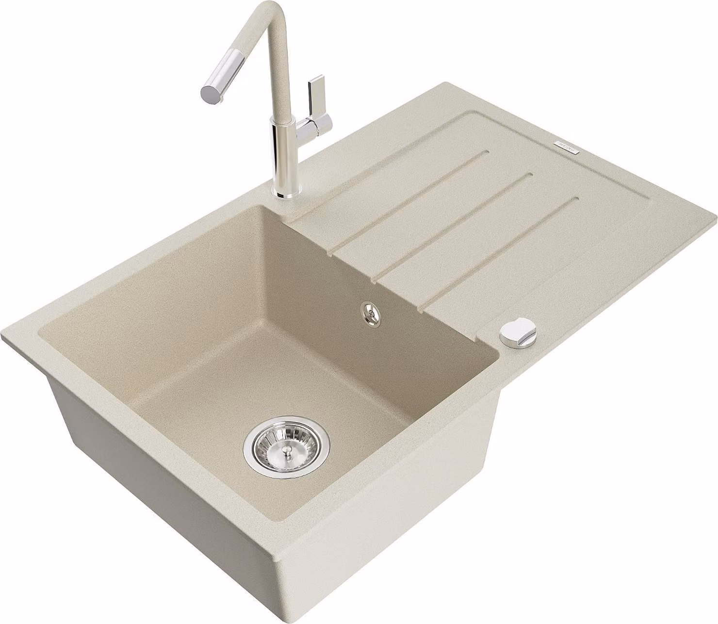 Mexen Bruno lavello in granito a 1 vasca con scolapiatti e rubinetto da cucina Flora, beige - 6513-69-670401-09