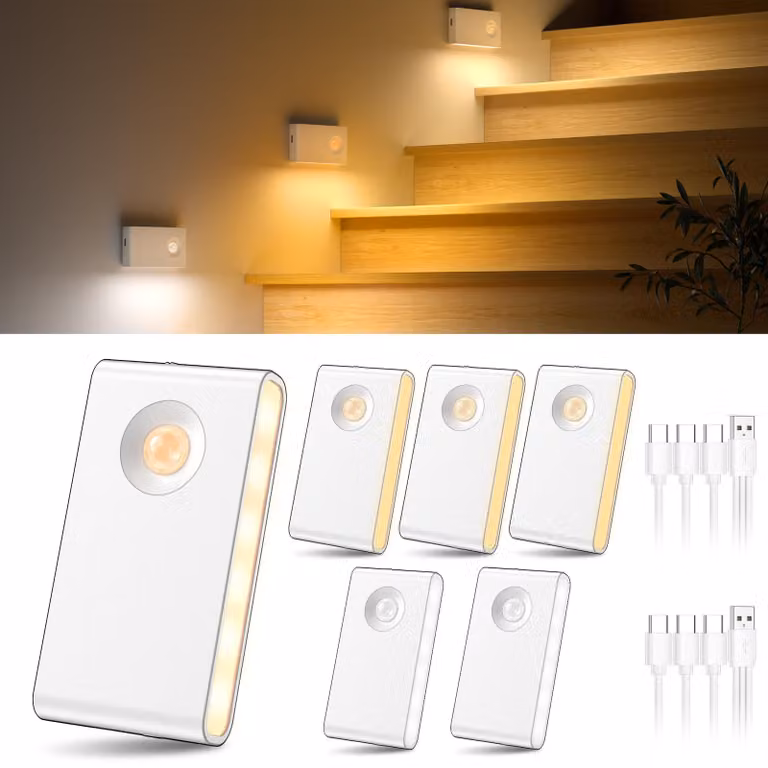 Lampade con sensore di movimento 6Pack, luci per scale ricaricabili