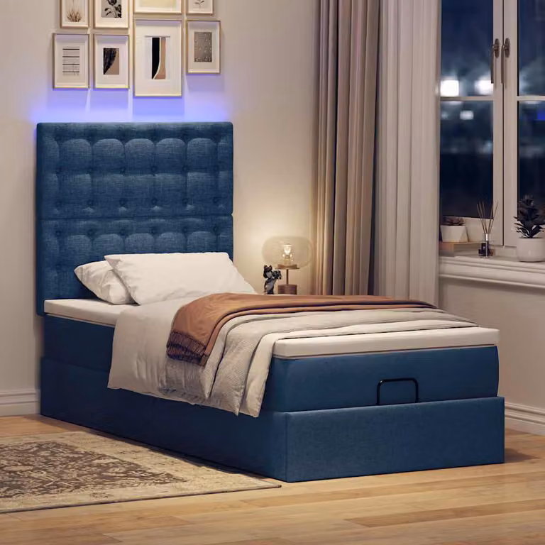 Maison Exclusive - Letto ottomano con materasso e LED blu 90x200 cm tessuto