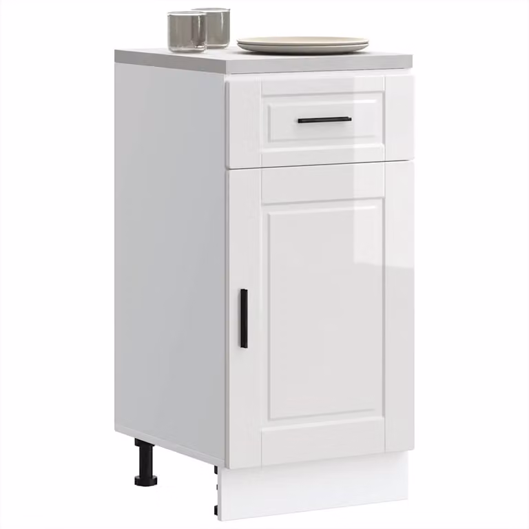 Base da cucina moderna vidaXL in legno bianco lucido con ante a battente L/P/H: 46 x 40 x 81,5 cm