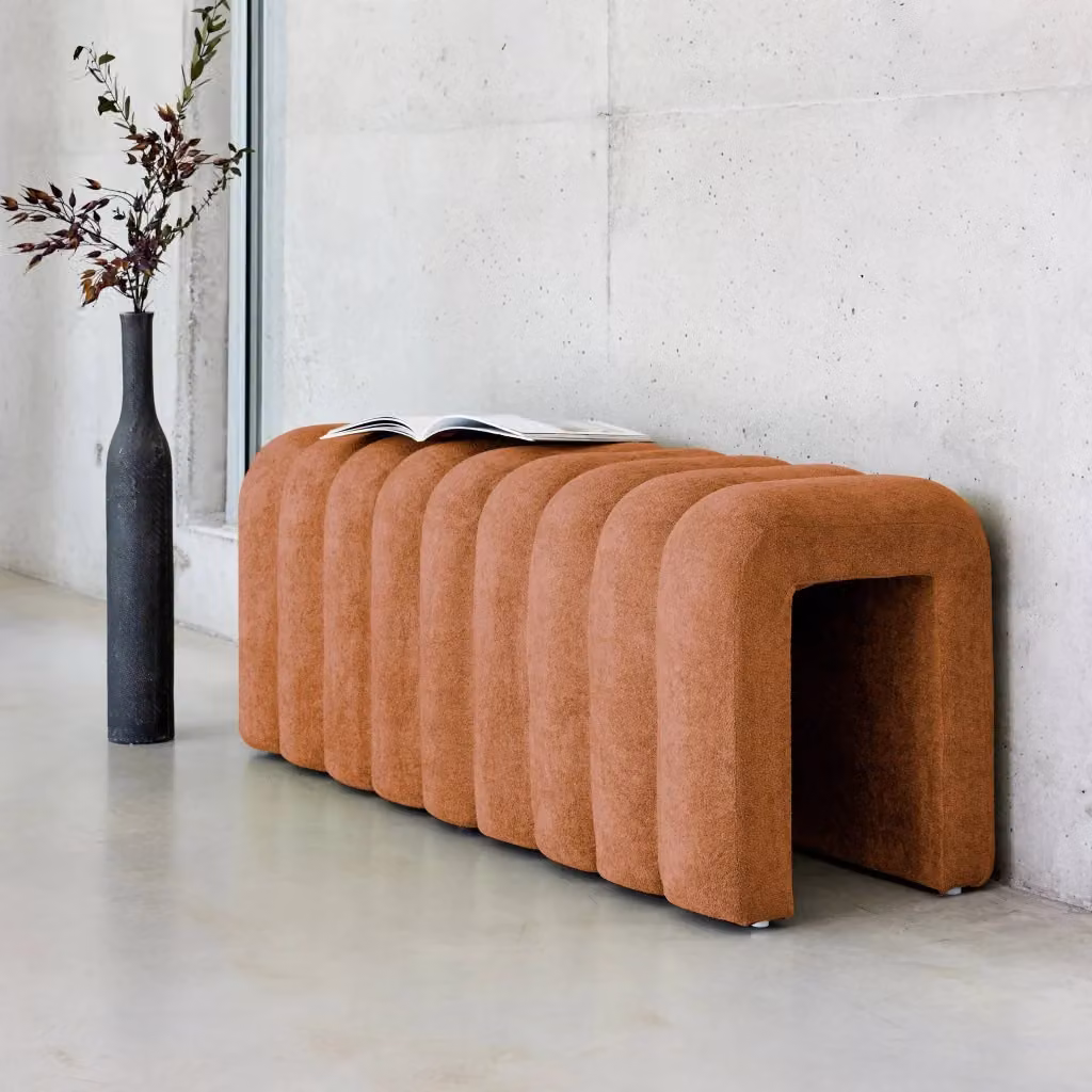 Panca fine letto moderna Sweeek in tessuto arancione L: 114 cm, H: 45 cm, P: 40 cm – 2