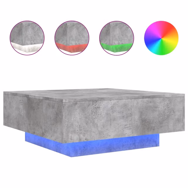 Tavolino da salotto | Tavolino da caff¨¨ | Tavolino da Soggiorno con Luci LED Grigio Cemento 80x80x31 cm