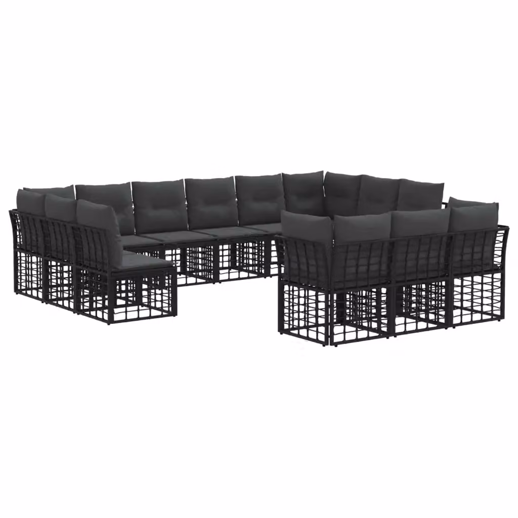 Set di divani da esterno a forma di U vidaXL con cuscini, struttura in acciaio verniciato a polvere e tessuto resistente alle intemperie, Nero e Grigio – 2