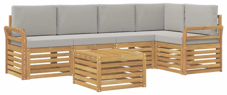 Set di divani da esterno, 6 pezzi, bianco e grigio chiaro