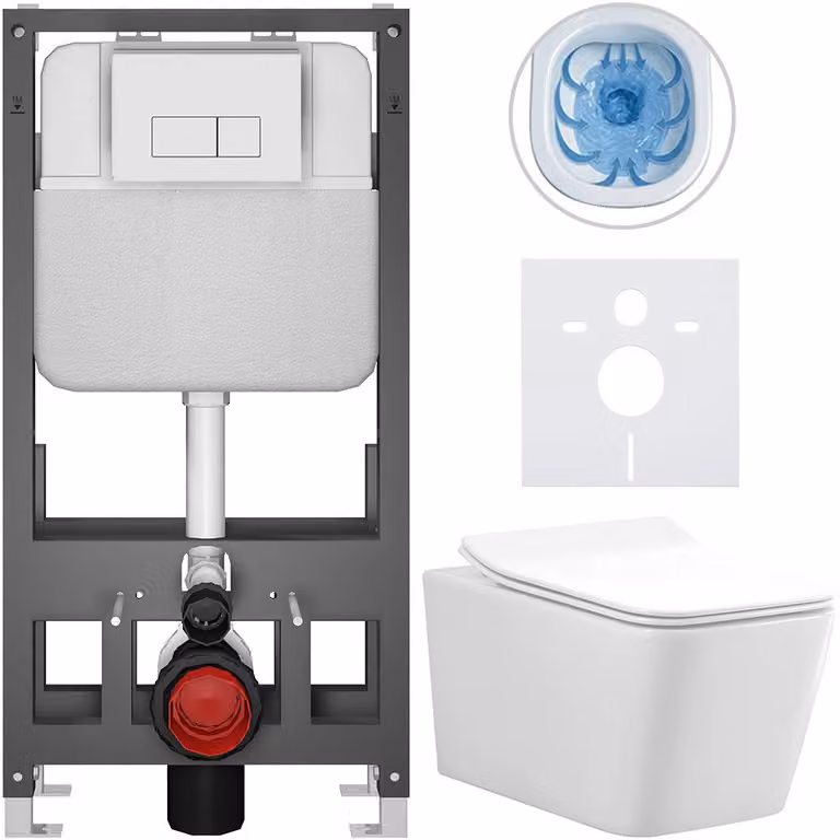 CERANO - Set WC da incasso Forte - bianco lucido - pulsante Prime/Modulo, bianco - a pavimento - installazione a parete/cartongesso - 51x36 cm