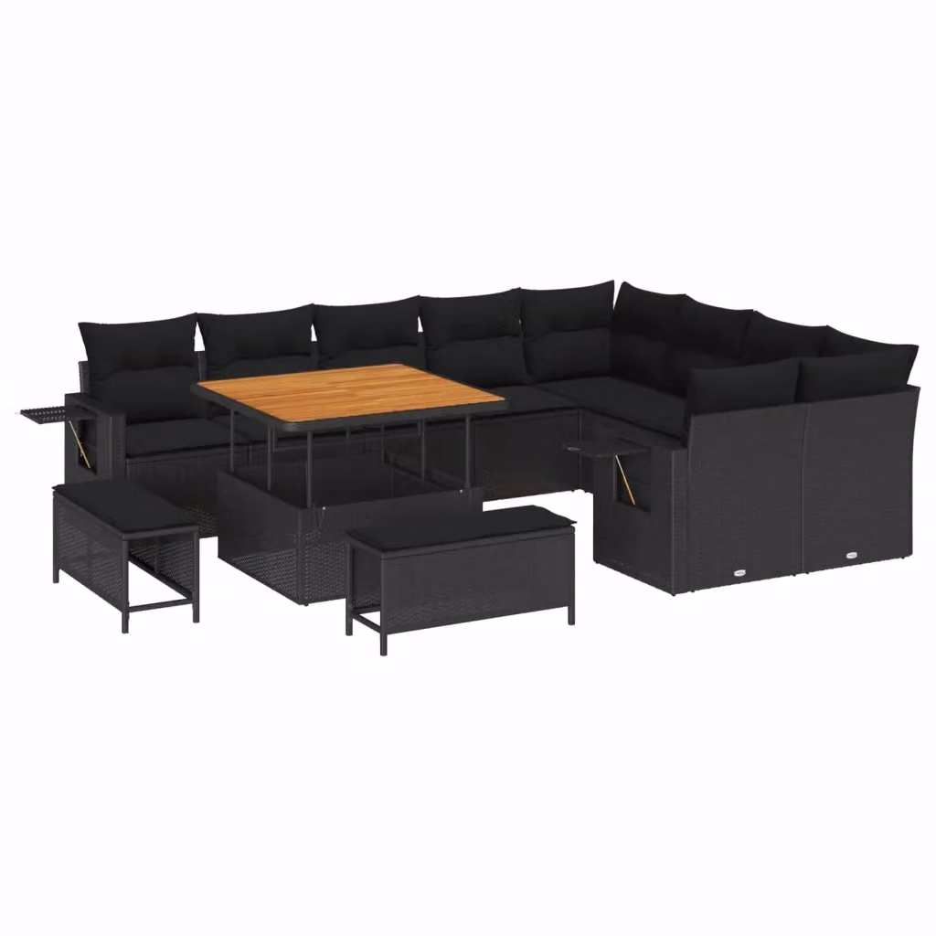 Set Divano da Giardino 12 Pezzi vidaXL Nero con Cuscini e Tavolino in Polyrattan e Acciaio – 2