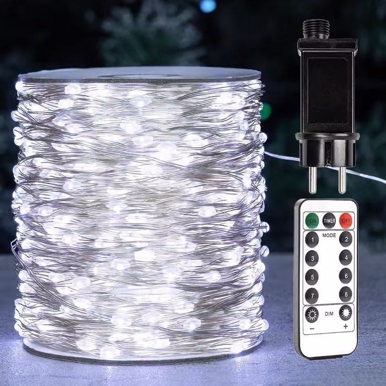 Catena luminosa a LED, 200 metri, 2000 LED, luce bianca fredda, dimmerabile, con telecomando