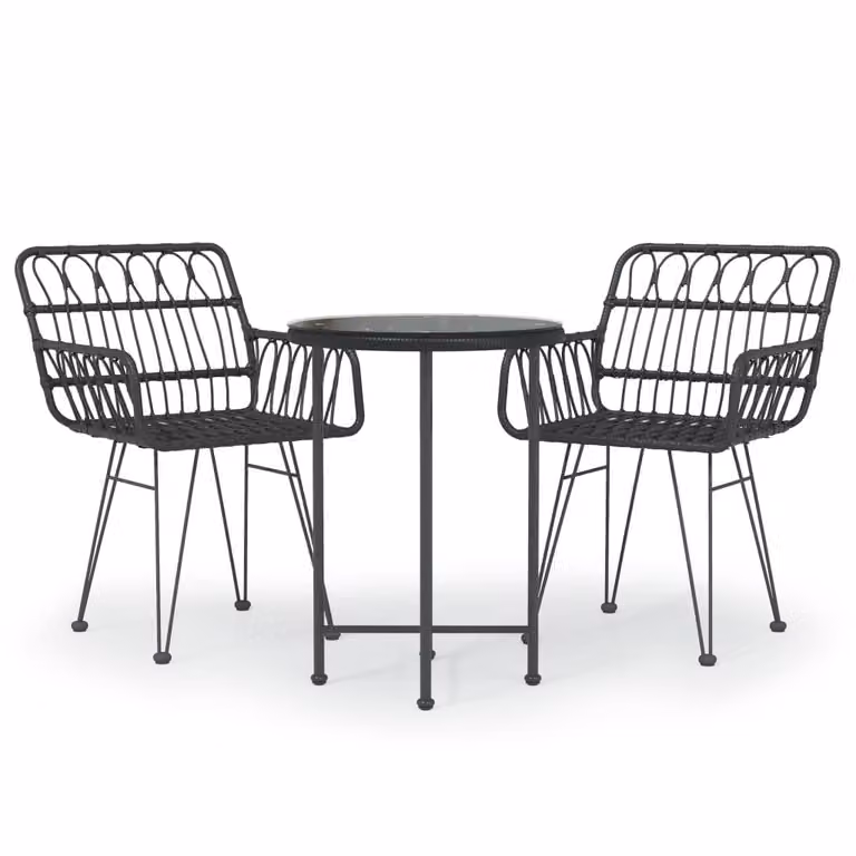 Set da Pranzo da Giardino 3 pz Nero in Polyrattan