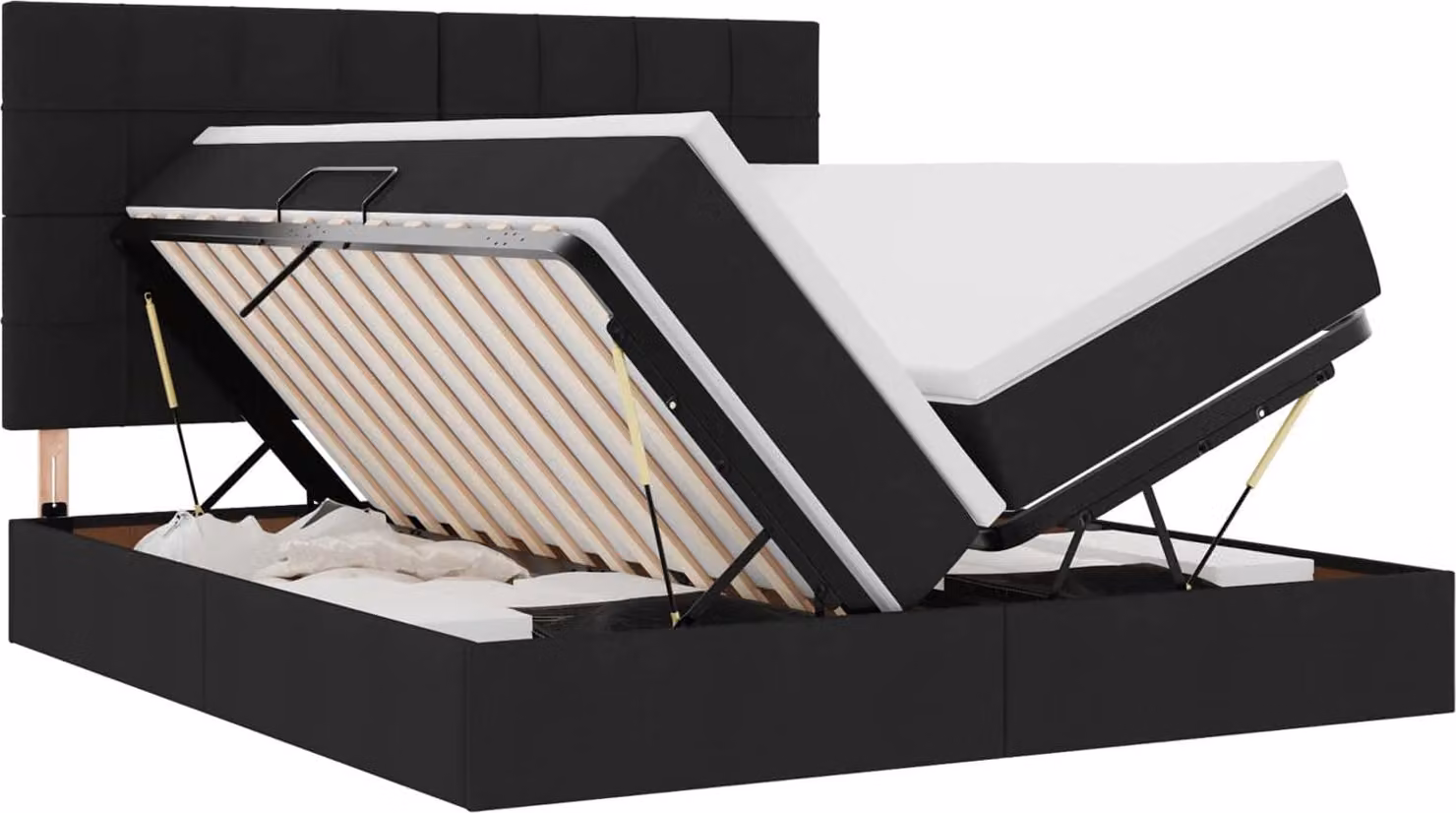 Letto con Contenitore con testiera Nero 180 x 200 cm Tessuto