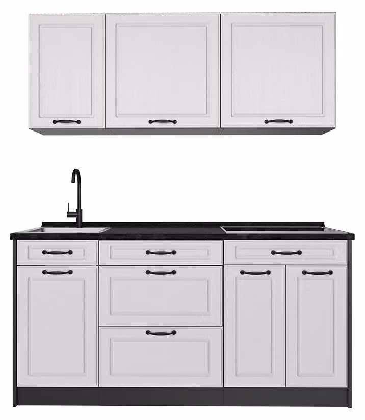 Cucina monoblocco Vicco R-Line Bianco country/Antracite 160 cm piano di lavoro Antracite, Model 67686