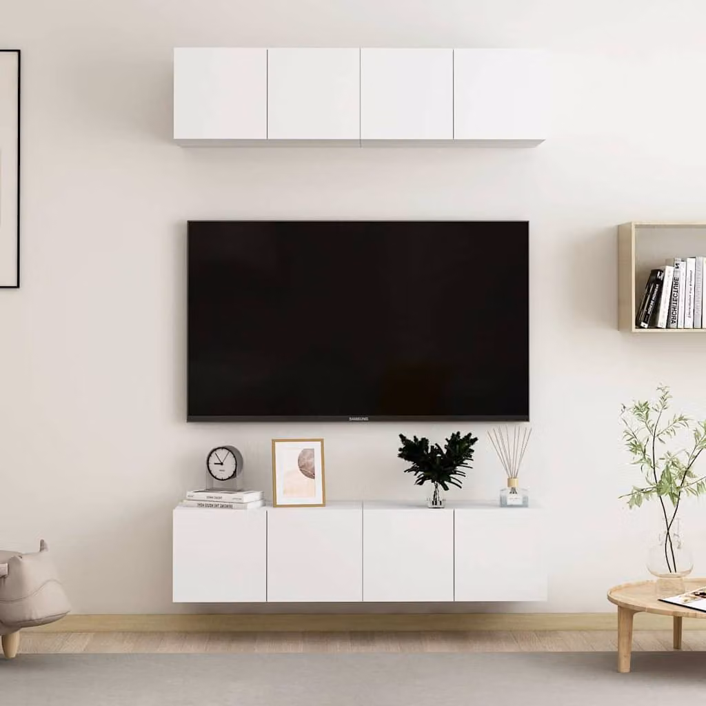 Set di 4 mobili porta TV moderni vidaXL in legno bianco opaco L/P/H: 60 x 30 x 30 cm