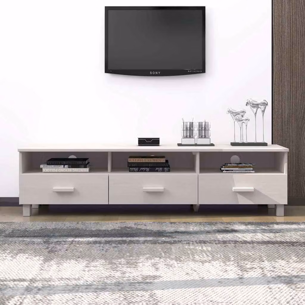 Mobile TV HAMAR vidaXL Bianco in Legno Massello di Pino e MDF L: 158 cm, P: 40 cm, H: 40 cm