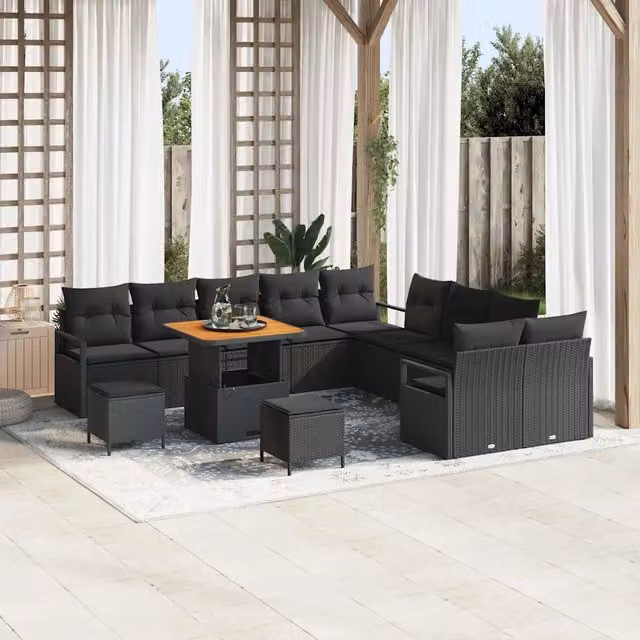 Set Divano da Giardino vidaXL a forma a U con 13 pezzi, Nero
