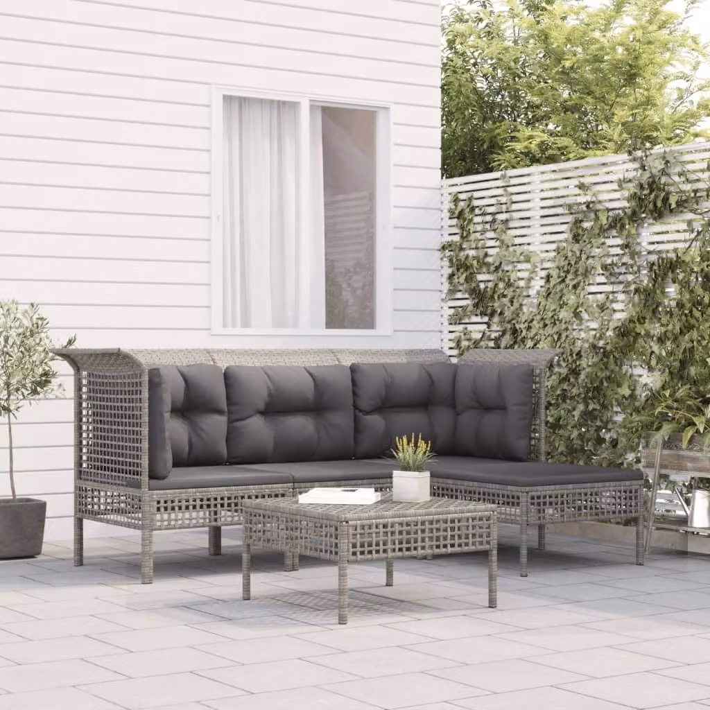 The Living Store Set da giardino 5 pezzi con cuscini in poly rattan grigio