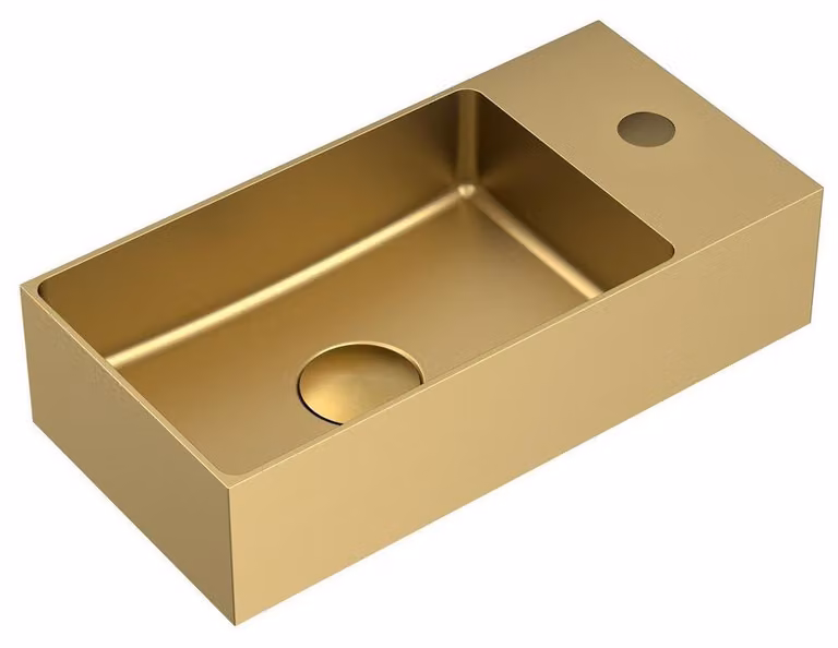 Lavabo AURUM in acciaio inox, 36,5x18 cm, scarico incluso, oro opaco