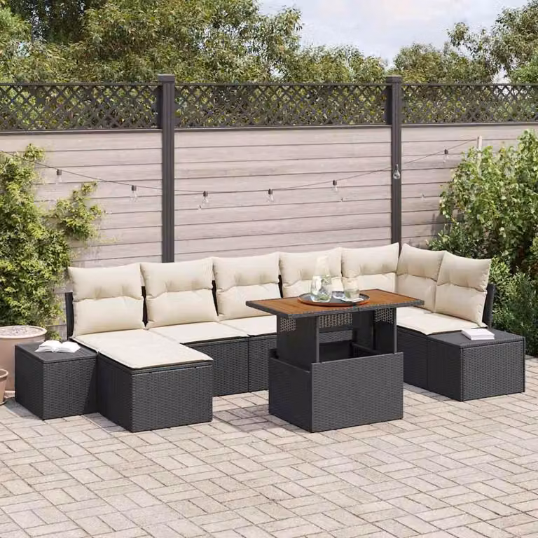 Maison Exclusive - Set da giardino composto da 8 pezzi, divano in rattan sintetico nero