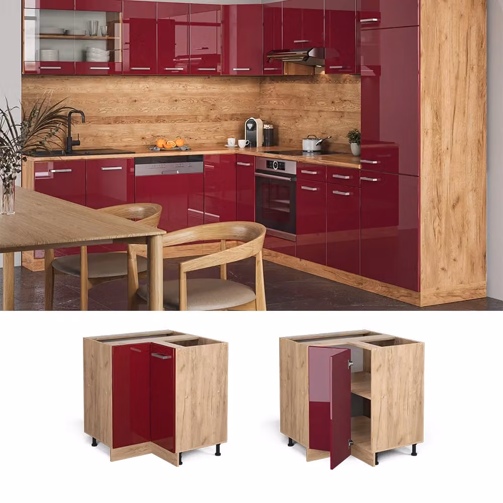 Mobile ad angolo cucina Vicco R-Line rosso lucido e rovere con ante a libro – 2
