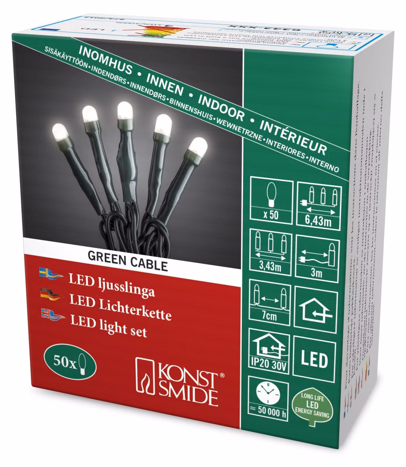 Micro LED da fata 50 bianco caldo smerigliato / verde un filo all'interno 6343-120