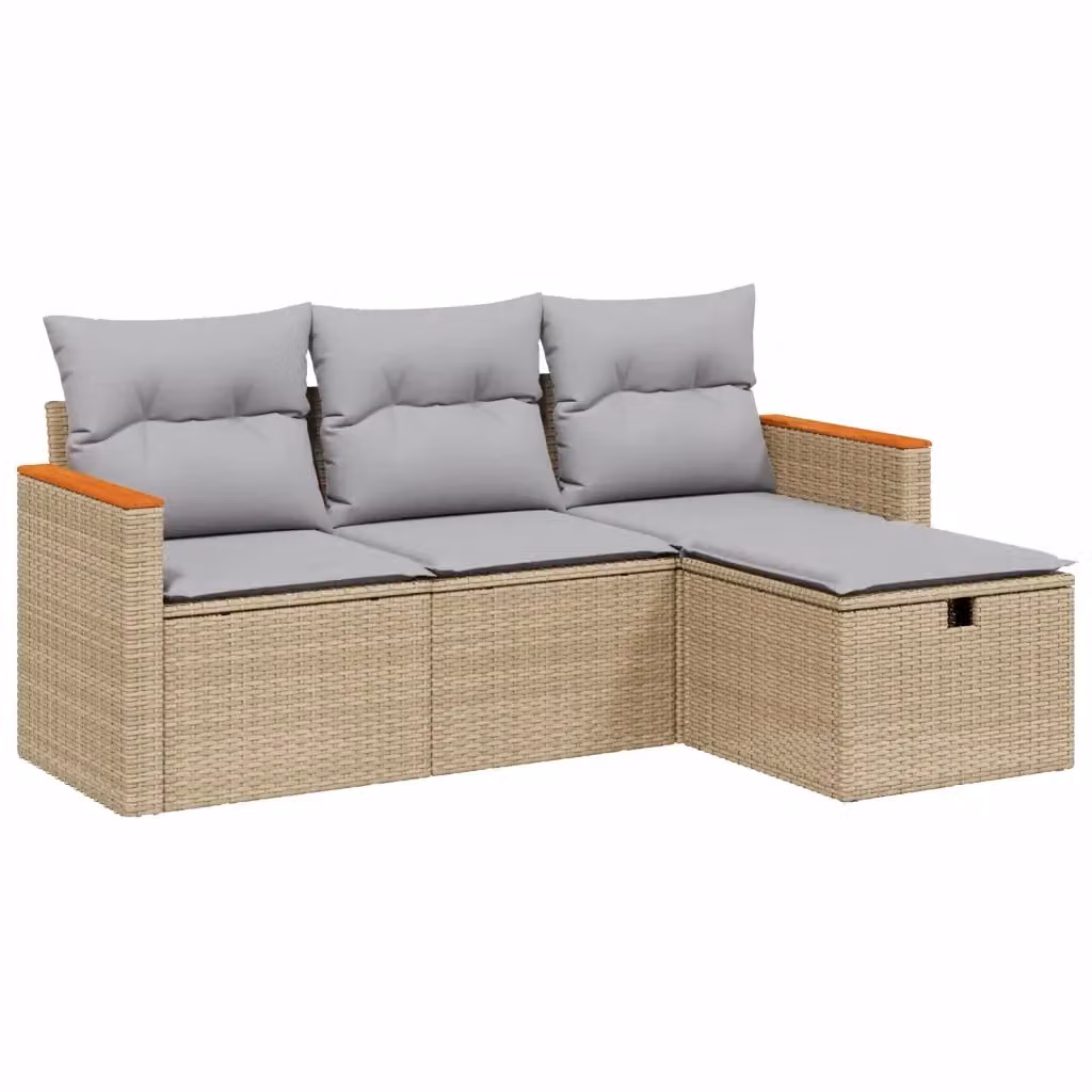 Set Divano da Giardino a L vidaXL 4 pz con Cuscini Beige e Grigio in Polyrattan e Acciaio – 2