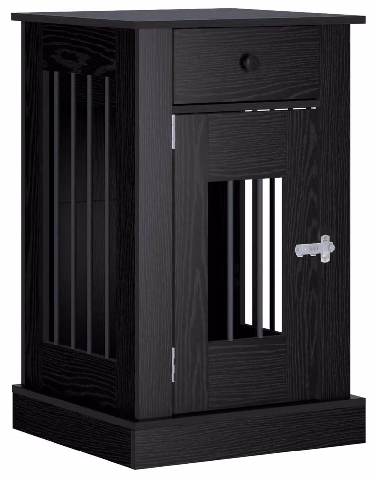 Mobile per trasportini per cani, colore nero, aspetto legno di quercia, dimensioni 50 x 47,5 x 80 cm