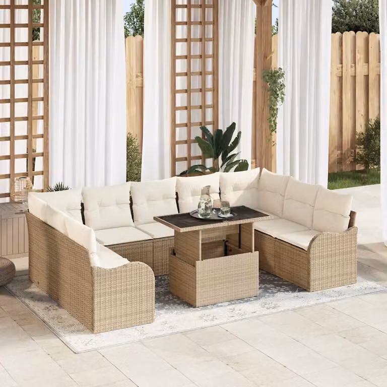 vidaXL Set Divano da Giardino a L con Tavolino in Rattan Beige e Struttura in Acciaio