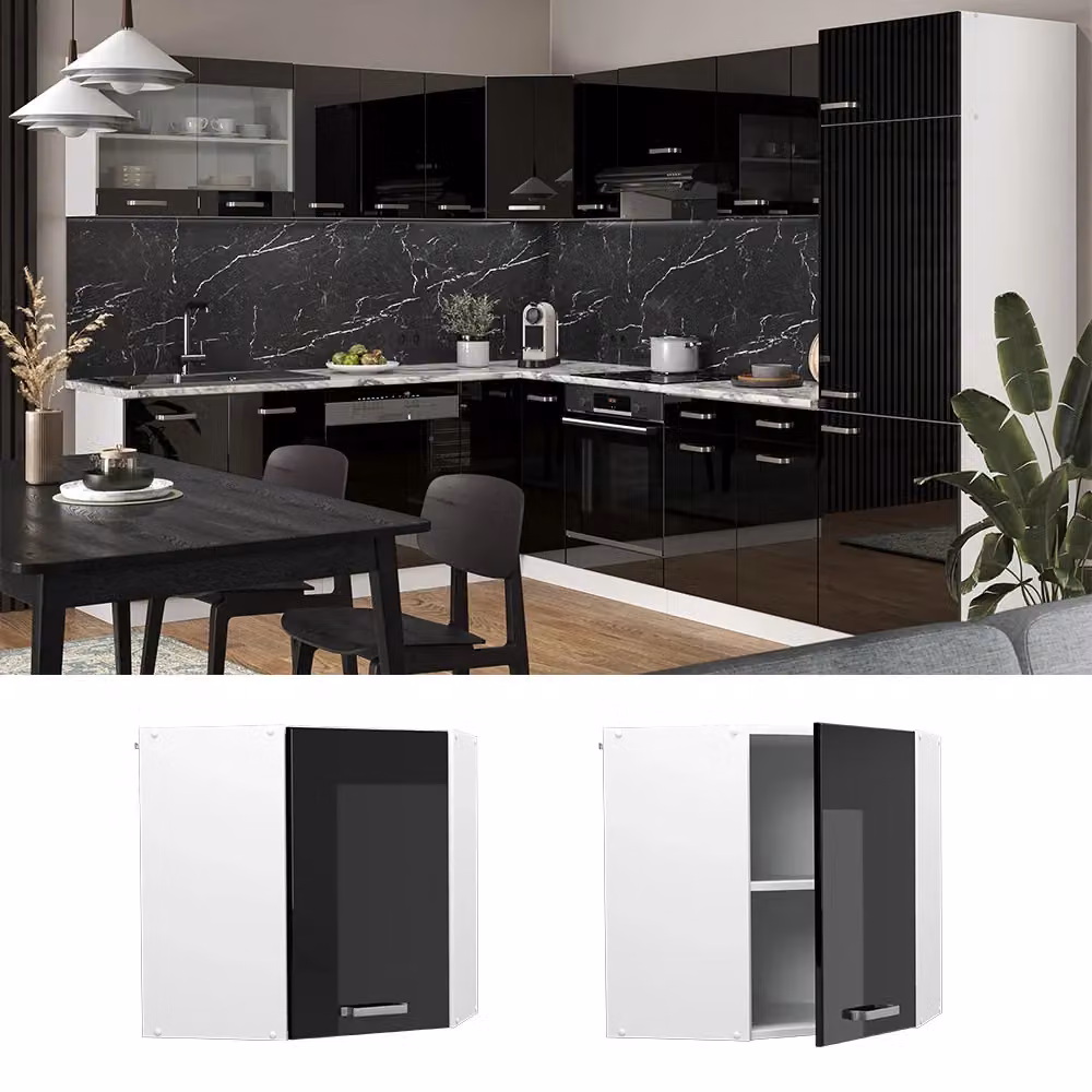 Mobile angolare da cucina Vicco R-Line moderno nero lucido e bianco L: 57 cm, P: 31 cm, H: 60 cm – 2