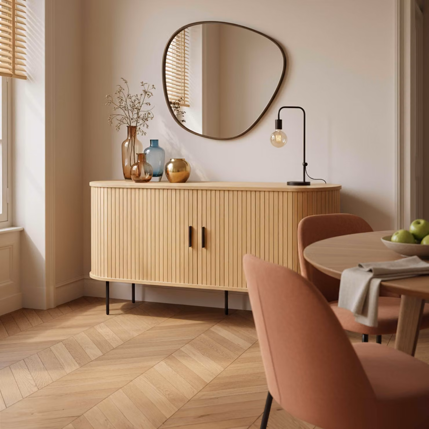 Credenza a 2 ante in melaminico e acciaio 140 cm beige - Oviala Marius
