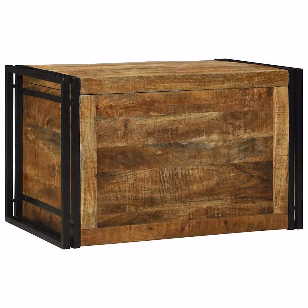 Scatola di stoccaggio rustica vidaXL in legno di mango e metallo, Marrone e Nero, L 80 cm x P 50 cm x H 50 cm