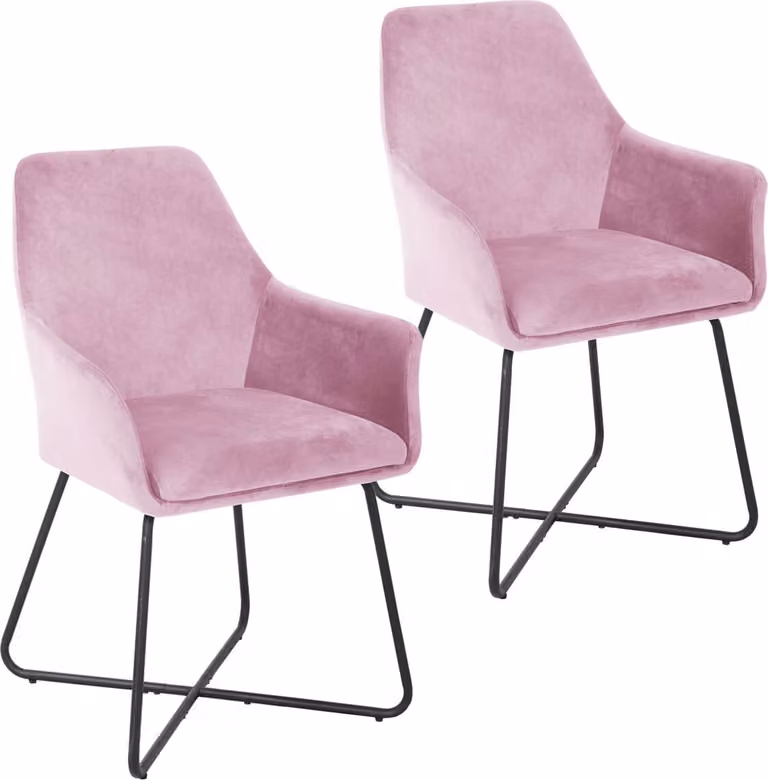 SVITA JOSIE Set da 2 sedie da pranzo, poltrona, sedia imbottita, velluto rosa