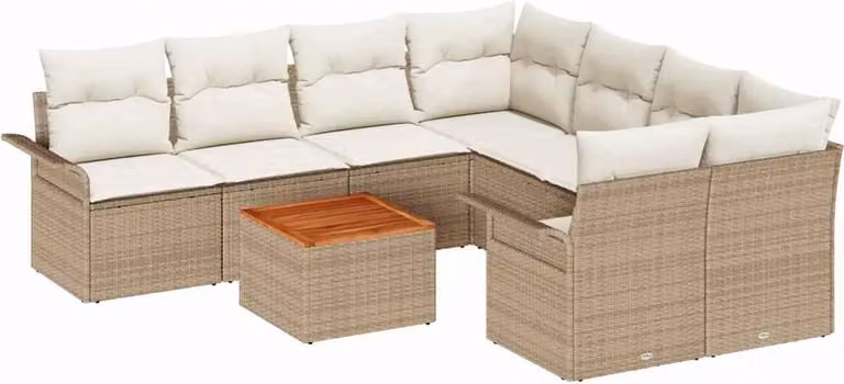 Set Divano da Giardino con cuscino 9 pcs Beige polyrattan