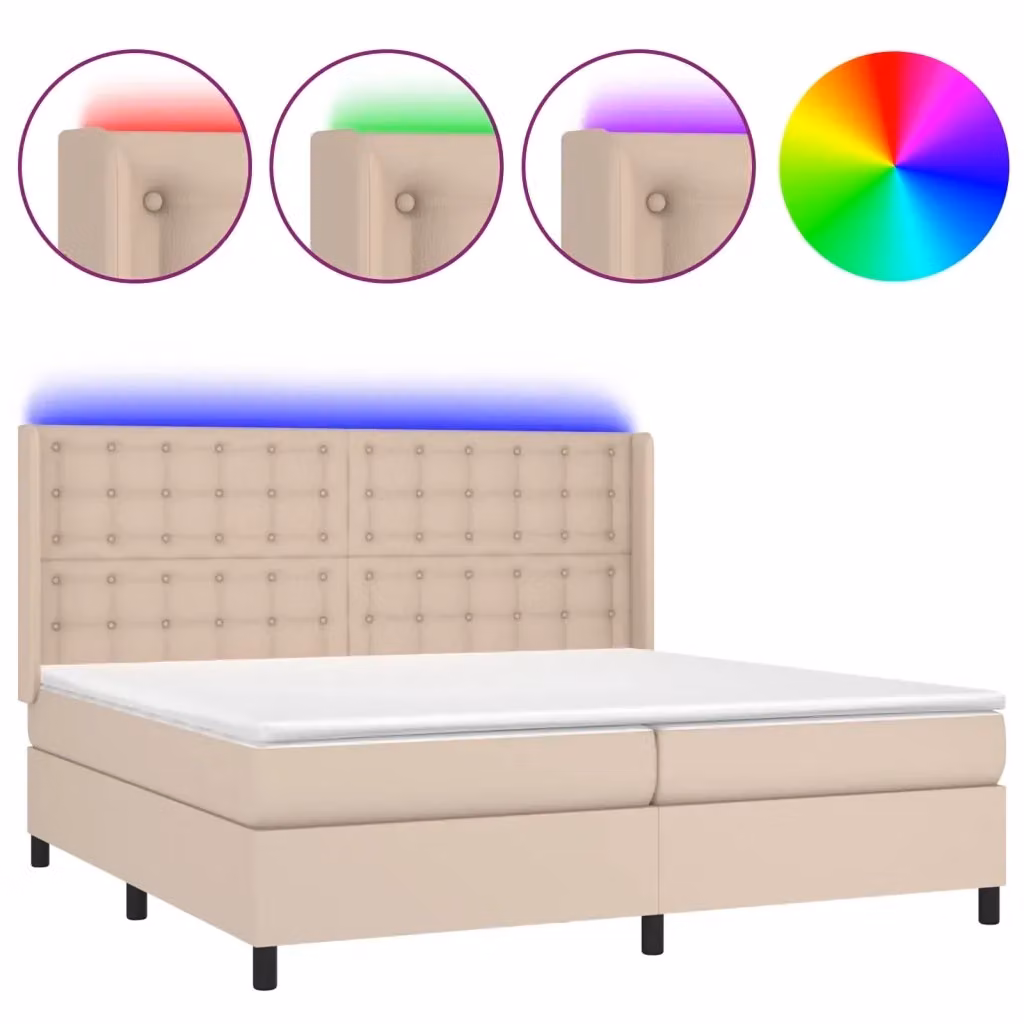Letto con Giroletto a Molle e Illuminazione LED vidaXL, Colore Cappuccino, L/P: 200 x 200 cm – 2