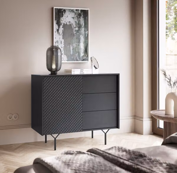 Cassettiera Raven 97x38x83cm nera con aspetto 3D